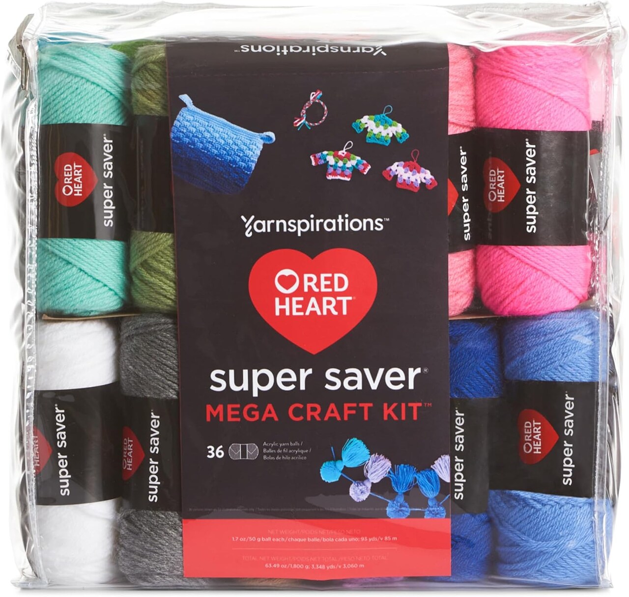 Super Saver Mega Yarn Craft Kit – 36 Medium 4 Worsted Acrylic Yarn Balls for Crochet, Knitting & Amigurumi, Multicolor Craft Set (1116 Yards Total)
